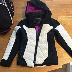 Women's Black and White Ski Jacket with Purple Lining